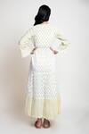 Shop_Abbaran_Yellow Cotton Cambric Block Print V Neck Floral Dress _at_Aza_Fashions
