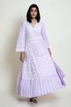 Buy_Abbaran_Purple Cotton Cambric Printed Block V Neck Floral Dress _at_Aza_Fashions