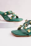 Tic Tac Toe Footwear_Green Embellished Stud Spool Heels _Online_at_Aza_Fashions