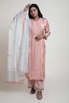 Abbaran_Peach Cotton Cambric Printed Block Round Chanderi Kurta Palazzo Set _Online_at_Aza_Fashions