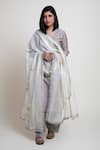 Buy_Abbaran_Grey Cotton Cambric Printed Block V Neck Chanderi Kurta Set _at_Aza_Fashions