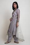 Buy_Abbaran_Grey Cotton Cambric Printed Block V Neck Chanderi Kurta Set _Online_at_Aza_Fashions