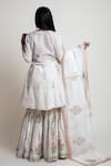 Shop_Abbaran_White Chanderi Block , Foil V Neck Kurta Gharara Set _at_Aza_Fashions