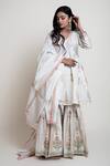 Abbaran_White Chanderi Block , Foil V Neck Kurta Gharara Set _Online_at_Aza_Fashions
