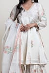 Buy_Abbaran_White Chanderi Block , Foil V Neck Kurta Gharara Set _Online_at_Aza_Fashions