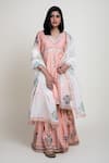 Buy Abbaran Peach Chanderi Block , Foil V Neck Kurta Gharara Set at Aza Fashions Buy_Abbaran_Peach Chanderi Block , Foil V Neck Kurta Gharara Set _at_Aza_Fashions
