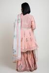 Shop Abbaran Peach Chanderi Block , Foil V Neck Kurta Gharara Set at Aza Fashions Shop_Abbaran_Peach Chanderi Block , Foil V Neck Kurta Gharara Set _at_Aza_Fashions