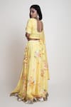 Buy_Abbaran_Yellow Cotton Silk Printed Digital V Neck Floral Lehenga Set _Online_at_Aza_Fashions