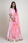 Buy_Abbaran_Pink Cotton Silk Printed Digital V Neck Floral Lehenga Set _at_Aza_Fashions