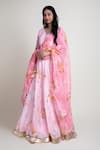 Buy_Abbaran_Pink Cotton Silk Printed Digital V Neck Floral Lehenga Set _Online_at_Aza_Fashions