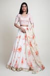 Shop_Abbaran_White Cotton Silk Printed Digital Round Floral Lehenga Set _at_Aza_Fashions