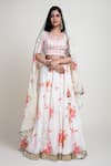 Abbaran_White Cotton Silk Printed Digital Round Floral Lehenga Set _Online_at_Aza_Fashions