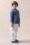 Buy_Thetaa_Blue Linen, Silk Band Collar Shirt _Online_at_Aza_Fashions