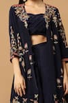 Buy_Two Sisters By Gyans_Blue Crepe Embroidery Sweetheart Neck Floral Cape And Draped Skirt Set 