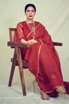 Buy_Anavila_Red Linen Saree_at_Aza_Fashions
