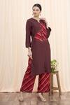Aryavir Malhotra_Maroon Rayon Patchwork Kurta And Printed Pant Set_Online_at_Aza_Fashions