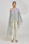 Buy Amit Aggarwal Grey Organza Asymmetric Stripe Pattern Kaftan Top Online at Aza Fashions Buy_Amit Aggarwal_Grey Organza Asymmetric Stripe Pattern Kaftan Top_Online_at_Aza_Fashions