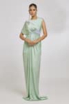 Buy_Amit Aggarwal_Green Hammered Satin Embroidery Cord Round Knotted Draped Gown _Online_at_Aza_Fashions