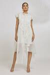 Buy_Amit Aggarwal_Ivory Organza Striper Embroidery Asymmetric Long Line Shirt Dress _Online_at_Aza_Fashions