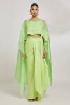 Amit Aggarwal_Green Organza Striper Boat Wave Pattern Top And Draped Skirt Set _at_Aza_Fashions