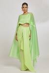 Amit Aggarwal_Green Organza Striper Boat Wave Pattern Top And Draped Skirt Set _Online_at_Aza_Fashions