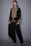 Buy_RI.Ritu Kumar_Black Crushed Velvet Mandarin Collar Hand Embroidered Top _at_Aza_Fashions