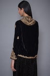 Shop_RI.Ritu Kumar_Black Crushed Velvet Mandarin Collar Hand Embroidered Top _at_Aza_Fashions