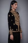 RI.Ritu Kumar_Black Crushed Velvet Mandarin Collar Hand Embroidered Top _Online_at_Aza_Fashions