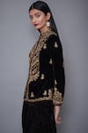 Buy_RI.Ritu Kumar_Black Crushed Velvet Mandarin Collar Hand Embroidered Top _Online_at_Aza_Fashions