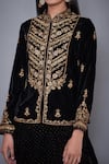 Shop_RI.Ritu Kumar_Black Crushed Velvet Mandarin Collar Hand Embroidered Top _Online_at_Aza_Fashions