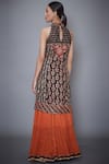 Shop_RI.Ritu Kumar_Black Silk Chinon Mandarin Collar Embroidered Kurta Skirt Set _at_Aza_Fashions