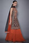 RI.Ritu Kumar_Black Silk Chinon Mandarin Collar Embroidered Kurta Skirt Set _Online_at_Aza_Fashions