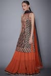 Buy_RI.Ritu Kumar_Black Silk Chinon Mandarin Collar Embroidered Kurta Skirt Set _Online_at_Aza_Fashions