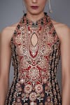 Shop_RI.Ritu Kumar_Black Silk Chinon Mandarin Collar Embroidered Kurta Skirt Set _Online_at_Aza_Fashions
