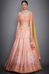 Shop_RI.Ritu Kumar_Pink Silk Chanderi Round Neck Bridal Lehenga Set _Online_at_Aza_Fashions