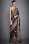 Shop_RI.Ritu Kumar_Black Silk Chinon Embroidered Saree _at_Aza_Fashions