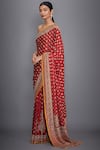 Shop_RI.Ritu Kumar_Red Silk Satin Embroidered Saree _at_Aza_Fashions