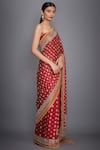 RI.Ritu Kumar_Red Silk Satin Embroidered Saree _Online_at_Aza_Fashions