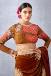 Torani_Yellow Silk Velvet And Embroidery Digital Aftaabi Darshini Blouse _at_Aza_Fashions