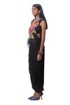 Buy_AK-OK_Black 100 % Pure Silk And Lycra Floral Print V Neck Patch Top & Joggers Set_Online_at_Aza_Fashions