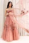 Buy_Silky Bindra_Pink Organza, Shantoon Sweetheart Neck Embellished Lehenga Set _at_Aza_Fashions