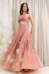 Shop_Silky Bindra_Pink Organza, Shantoon Sweetheart Neck Embellished Lehenga Set _at_Aza_Fashions