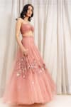 Silky Bindra_Pink Organza, Shantoon Sweetheart Neck Embellished Lehenga Set _Online_at_Aza_Fashions