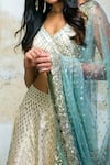 Izzumi Mehta_Blue Lehenga And Blouse Brocade Dupatta Net V Neck Embroidered Bridal Set _Online_at_Aza_Fashions