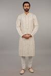 Buy_Vanshik_Beige Kurta  Churidar Cotton Embroidered Set _at_Aza_Fashions