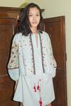 Nikasha_White Cotton Band Collar Embroidered Jacket _Online_at_Aza_Fashions