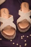 Shop_Around Always_Peach Pearls Embroidered Velvet Platform Wedges _at_Aza_Fashions