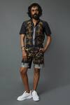 Buy_House Of Three_Black Cotton Poplin Jewel Dravida Print Shorts _at_Aza_Fashions