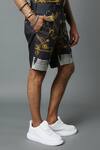 House Of Three_Black Cotton Poplin Jewel Dravida Print Shorts _Online_at_Aza_Fashions
