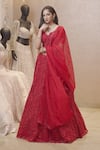 Shop_Kalighata_Red Organza Floral Sweetheart Neck Embroidered Bridal Lehenga Set _at_Aza_Fashions